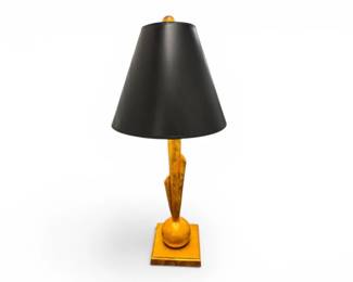 62 VintageGoldToneCeramicTableLampwBlackTaperedShade