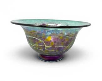 18 SignedRobertHeldIridescentArtGlassPedestalBowl