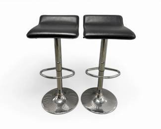 101 PairofModernAdjustableBlackUpholsteredChromeBarStools