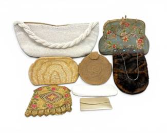 92 VintageBeadedEveningHandbagswPetitPointFauxFurClutch