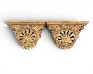 71 PairofDecorativeWallShelveswAntiquedCarvedFinish
