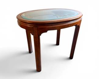 68 OvalSolidWoodSideTablewInsetGlassTop