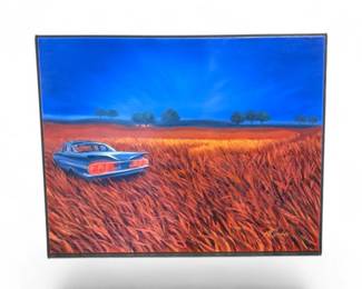 65 tKimbleOriginalLandscapeOilPaintingwClassicCarSigned