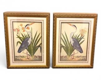 76 PairofBlueHeronBirdPrintsinOrnateGoldFrames