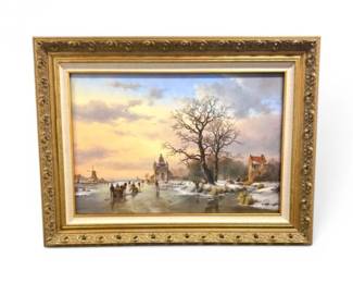 32 LargeWouterJanssenWinterLandscapeOilPaintingw4850Label