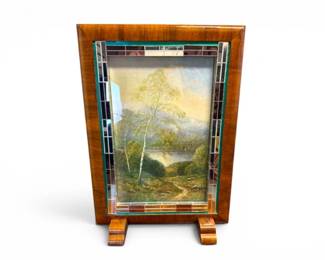 63 ArtDecoStyleReversePaintedLandscapeFiresideScreen
