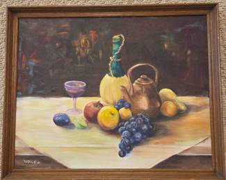 Lot #B37 - Valse Original Still Life Oil Painting on Canvas with Vintage Komac Colorizer Frame