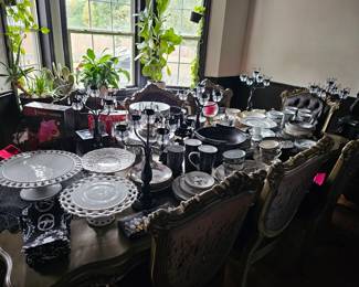 Victorian Gothic Style Dishware, Skull Platters, Goth Kitchenware, Gothic Victorian Candelabras, Gothic Glassware, Skull and Roses Kitchenware, Gothic Place Settings, Skeleton Art, Skeleton Dishware