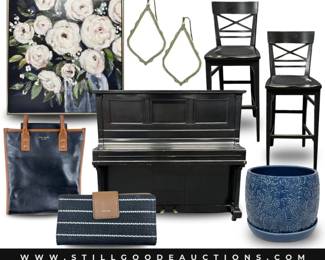 Player piano, artwork, paintings, planters, garden tools, jewelry and more!