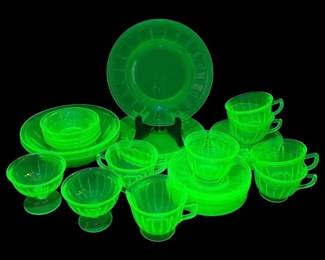 Federal Uranium Glass Plates, Bowls, Teacups, Saucers