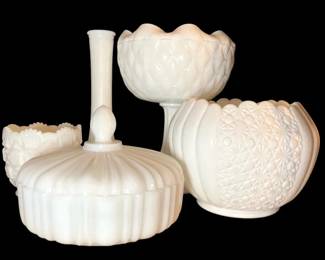 Milk Glass Daisy Button Bowl, Lidded Candy Dish, Quilted Compote, More