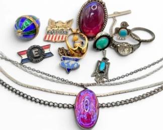 Sterling Silver Chains, Pendants, Pins, More 58g