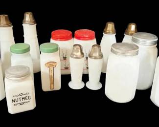 Milk Glass Salt Pepper Shakers Spice Jars