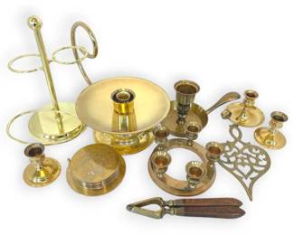 Brass Candleholders, Coasters More