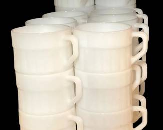 26 Federal Milk Glass Stacking Mugs With Ribbed Design