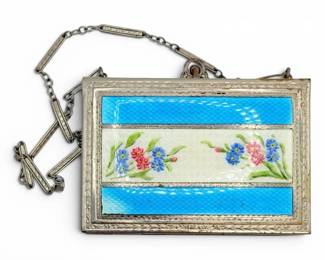 Guilloche Enamel Vanity Compact Purse For Powder, Lipstick, Perfume, Coins