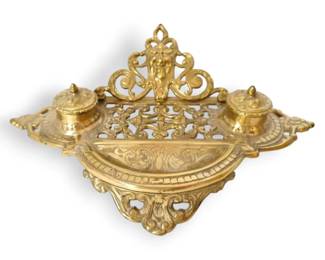 Ornate Brass Inkwell