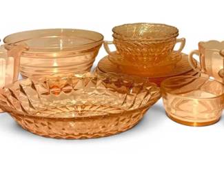 Pink Depression Glass Cream Sugar, Plates More