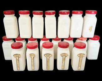 Griffiths Milk Glass Red Lid Spice Jars 20 Total