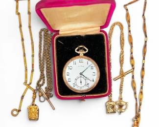 Illinois Antique Pocket Watch w Chains Runs