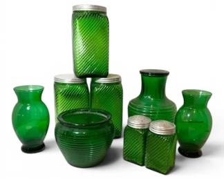 Anchor Hocking Forest Green Ribbed Glass Water Bottle, Hoosier Canisters, More