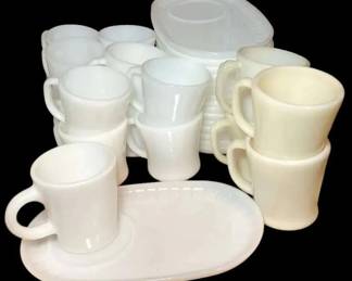 Milk Glass Snack Tray Mug Sets