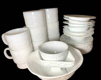 Hazel Atlas Scroll Dot Mugs, Indiana Glass Bowls, More Milk Glass Dishes