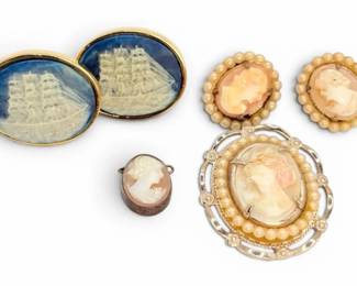 HandCarved Cameo Brooch, Earrings, Cufflinks, Pendant