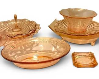 Pink Depression Glass Candy Jar, Serving Dish, Bowls More