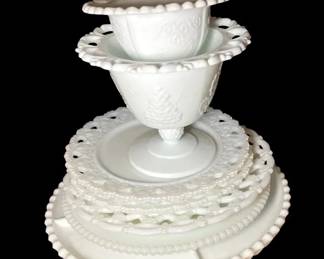 Vintage Open Lace Edge Milk Glass Compotes Dishes