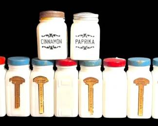 Vintage Griffiths Milk Glass Spice Jars More