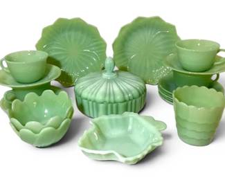 Jadeite Lidded Candy Dish, Maple Leaf Dish, More