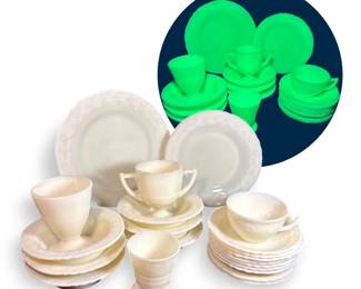 McKee Laurel French Ivory Custard Uranium Glass Dish Set