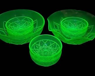 Hazel Atlas Diamond Arches Uranium Glass Bowls