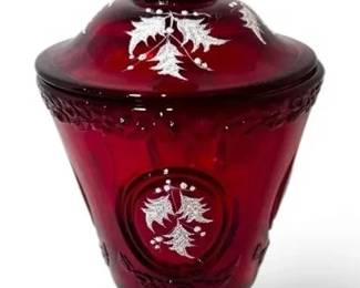 Fenton Ruby Red Glass Christmas Candy Dish