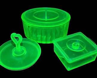 Uranium Glass Refrigerator Dishes Heart Handle Candy Dish