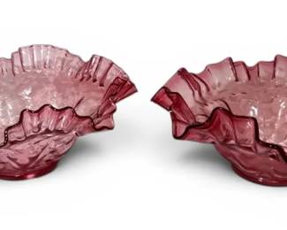 Fenton Cranberry Ruffled Glass Bowls