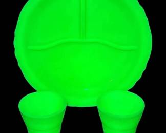 McKee Jadeite Uranium Divided Plate Footed Glasses