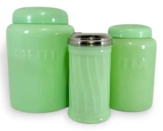 Jadeite Coffee Tea Canisters w Sugar Shaker