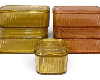 Federal Glass Amber Pink Ribbed Refrigerator Containers