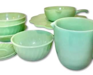 Anchor Hocking FireKing Jadeite Cake Stand, Pitcher, and More