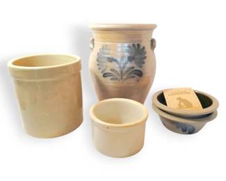 Rowe Pottery Works Stoneware Crock, Apple Bakers, More Stoneware Crocks