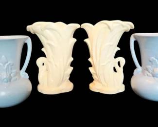 McCoy Pottery White Swan Vases Red Wing Pottery Blue Vases