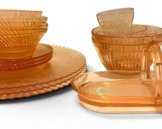 Pink Depression Glass Oval Serving Tray, Bowls, Plates More