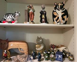 Collection of Ceramic and Wood Cat Figurines