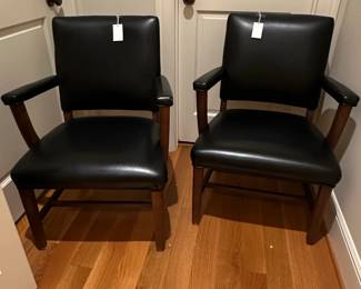Pair of Black Leather Armchairs