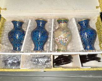 Set of Chinese Cloisonn Vases with Stands