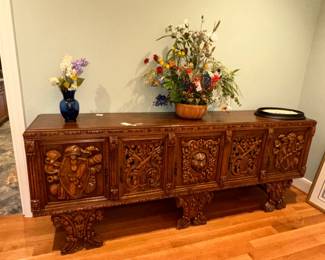Ornate Renaissance Revival Carved Oak Sideboard