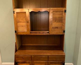 Vintage Wood Hutch with Louvered Doors