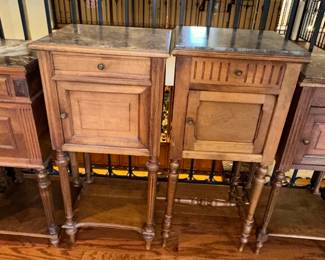 Antique French Oak Bedside Table with Marble Top